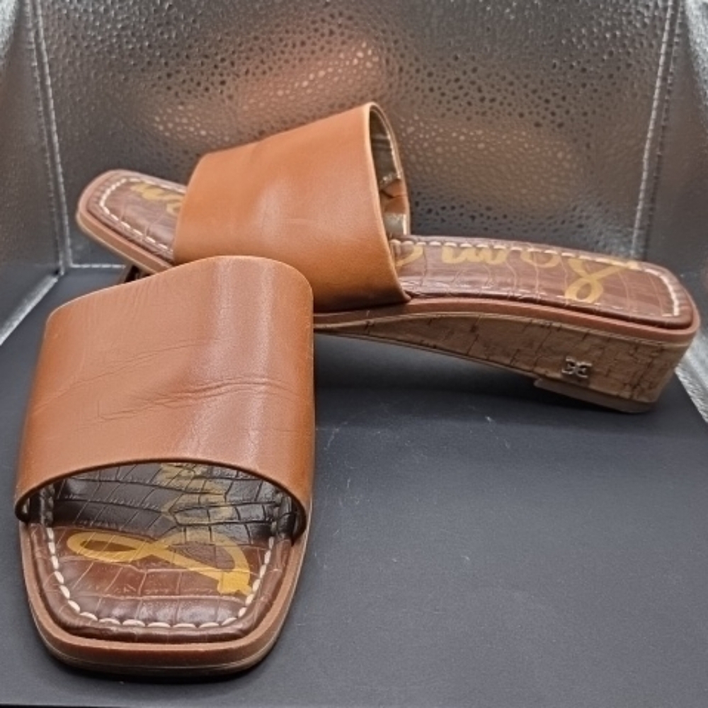 Sam Edelman Gio brown leather slide sandals size 7.5 basic capsule everyday
